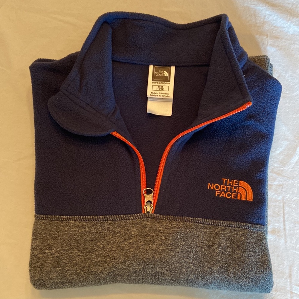 The North Face Kids' Navy & Gray Fleece Pullover with Orange Trim